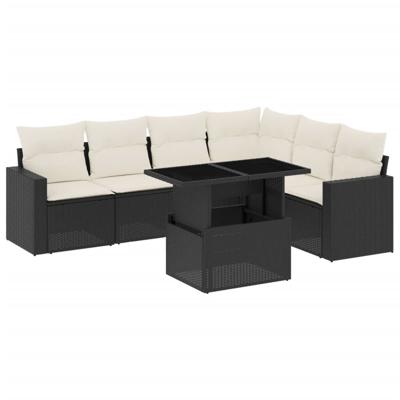 7-delige Loungeset met kussens poly rattan zwart