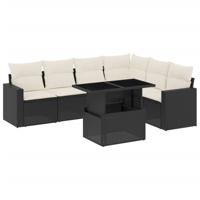 7-delige Loungeset met kussens poly rattan zwart - thumbnail