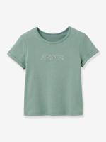 T-shirt met boodschap in Liberty® CYRILLUS stof van biologisch katoen blauwgroen - thumbnail