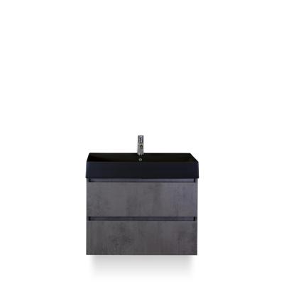 Maxx XL Badmeubelset 80 cm - Beton Antraciet - Wastafel Kube Zwart 1 kraangat