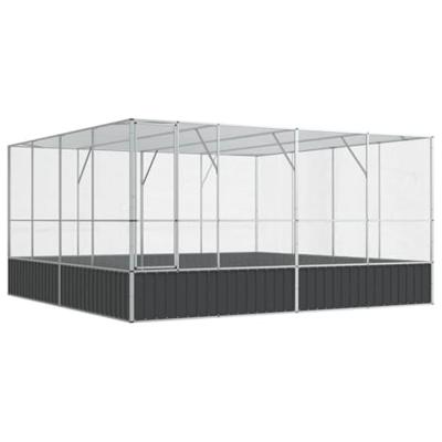 vidaXL Volière 418x414x212 cm staal zilverkleurig, vogelvolière, papegaaienkooi, grote papegaaienkooi, parkietenkooi, grote vogelkooi, buitenvolière
