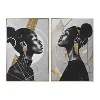 Canvas Home ESPRIT Zwart Gouden polyestyreen Canvas Vrouw 82 x 3,5 x 122 cm (2 Stuks) - thumbnail