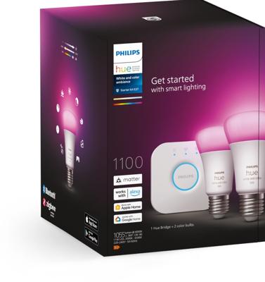 Philips Hue White and Color Ambiance, Starter Kit 2 Bollen E27, 75W, Bluetooth, werkt met Alexa, Google en HomeKit