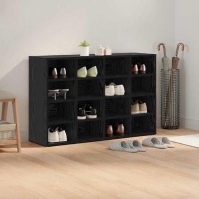 Schoenenkast Zwart Eiken 103 x 30 x 67 cm Bewerkt hout