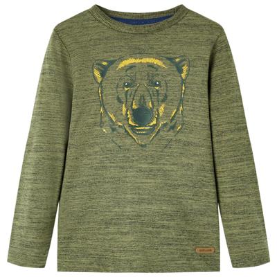 Kindershirt met lange mouwen berenprint 128 gemleerd kakikleurig