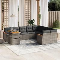 10-delige Loungeset met kussens poly rattan grijs - thumbnail
