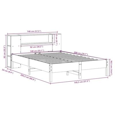 Bed met boekenkast zonder matras grenenhout wasbruin 140x200 cm