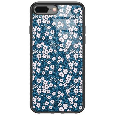 iPhone 8 Plus/7 Plus glazen hardcase - Bloemen blauw iPhone 8 Plus/7 Plus glazen hardcase - Bloemen blauw