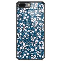 iPhone 8 Plus/7 Plus glazen hardcase - Bloemen blauw - thumbnail