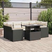 7-delige Loungeset met kussens poly rattan zwart - thumbnail