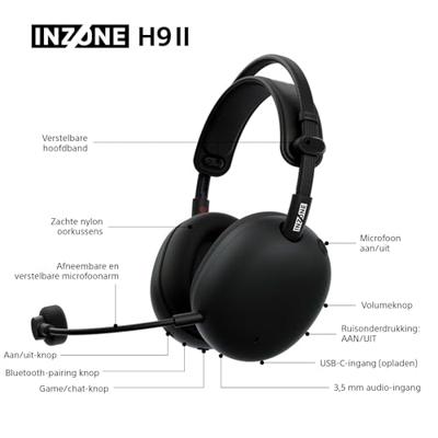 Sony inzone h9 ii over-ear gaming headset (zwart, pc, playstation 5, 2.4ghz, bluetooth)