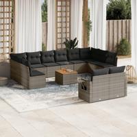 13-delige Loungeset met kussens poly rattan grijs - thumbnail