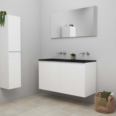 On-Line Badkamermeubelset - 120 cm - Bouwpakket - Greeploze Ladestructuur - Acryl Wastafel - zonder Kraangat - Spiegel - Hoogglans Wit