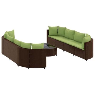 9-delige Loungeset met kussens poly rattan bruin