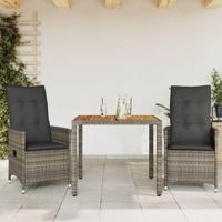 3-delige Bistroset met kussens poly rattan grijs - thumbnail