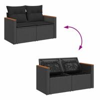 7-delige Loungeset met kussens poly rattan zwart - thumbnail
