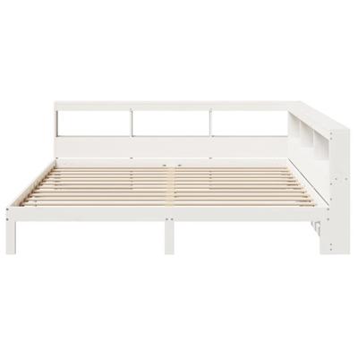 Bed met boekenkast zonder matras grenenhout wit 200x200 cm - thumbnail