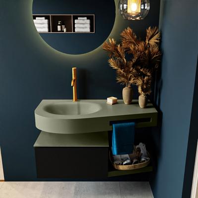 MONDIAZ RIVA 100cm badmeubel onderkast / planchet kleur Urban met 1 lade. Wastafel DULCET links 1 kraangat kleur Army.