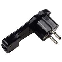 Platte haakse stekker zwart met handige trekring - thumbnail