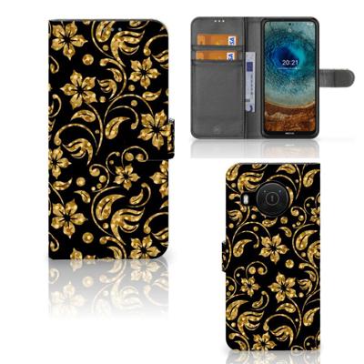 Nokia X10 | Nokia X20 Hoesje Gouden Bloemen Nokia X10 | Nokia X20 Hoesje Gouden Bloemen