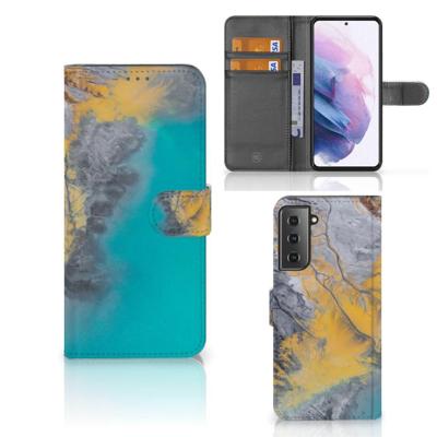 Samsung Galaxy S21 Plus | Bookcase | Marble Blue Gold Samsung Galaxy S21 Plus | Bookcase | Marble Blue Gold
