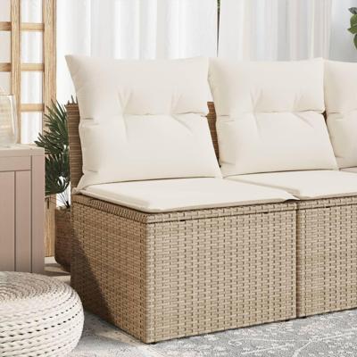 Tuinstoel zonder armleuning met kussens poly rattan beige