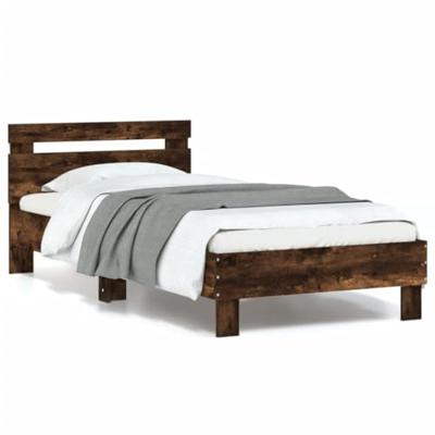 Bedframe met hoofdbord en LED gerookt eikenkleurig 90x200 cm