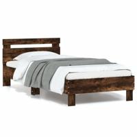 Bedframe met hoofdbord en LED gerookt eikenkleurig 90x200 cm - thumbnail