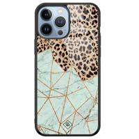 iPhone 13 Pro Max glazen hardcase - Luipaard marmer mint - thumbnail