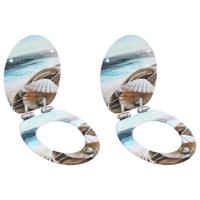 Toiletbrillen 2 st met soft-close deksels MDF mosselontwerp - thumbnail