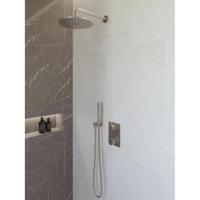 Wiesbaden Caral Inbouwthermostaat compleet met Hoofddouche (25cm) en Staafhanddouche - Geborsteld Staal - thumbnail