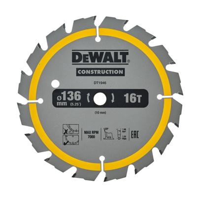 DeWalt Accessoires Cirkelzaagblad 136x10x16t, wisseltand, positief 20°, kerf 1,6mm - DT1946-QZ