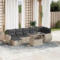 8-delige Loungeset met kussens poly rattan lichtgrijs - thumbnail