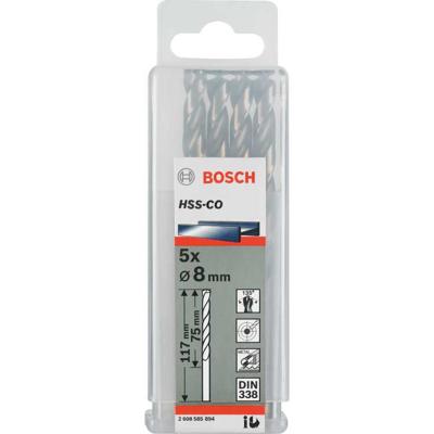 Bosch Accessories 2608585894 HSS Metaal-spiraalboor 8 mm Gezamenlijke lengte 117 mm Kobalt DIN 338 Cilinderschacht 5 stuk(s) Bosch Accessories 2608585894 HSS Metaal-spiraalboor 8 mm Gezamenlijke lengte 117 mm Kobalt DIN 338 Cilinderschacht 5 stuk(s)