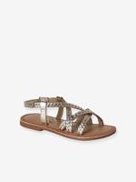 Sandalen voor meisjes van leer met vlechtwerk goud - thumbnail