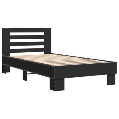 Bedframe bewerkt hout en metaal zwart 75x190 cm