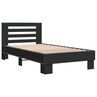 Bedframe bewerkt hout en metaal zwart 75x190 cm - thumbnail