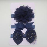 3 in 1Children Bow bloem hoofdband haar band haar ring Lees Tiara (donkerblauw) - thumbnail