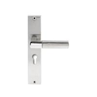 Hardbrass Deurkruk Rhodos op rechthoekig langschild profielcilindergat 55mm - RVS - thumbnail