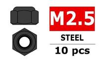 Team Corally - Staal zelfborgende zeskantmoer M2.5 - Zwart - 10 st (C-31001) - thumbnail