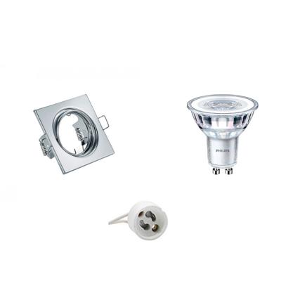 GU10 Inbouwspot Set - Glans Chroom - Inbouw Vierkant - Kantelbaar - Philips - CorePro 830 36D - 3.5W - Warm Wit 3000K - 80mm