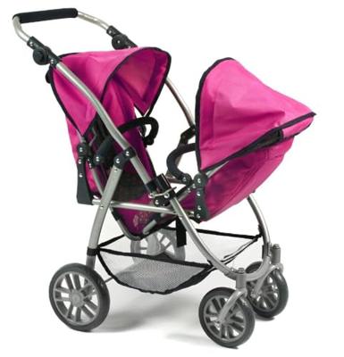 Tweeling Poppenwagen Vario - Dots Navy Pink - thumbnail