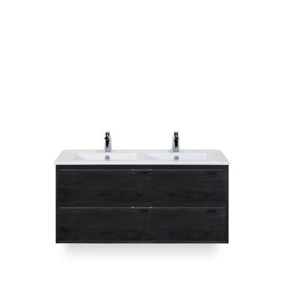 Porto Badmeubelset 120 cm - 2 laden Black Oak - Keramische Wastafel Wit Slim