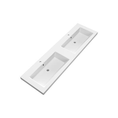 Brauer Solar Medium Wastafel - 160 cm - met 2 Spoelbakken en 2 Kraangaten - Mineraalmarmer Mat Wit