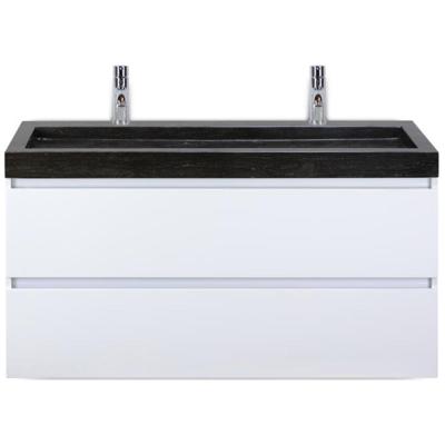 Maxx XL Badmeubelset 120 cm - Wit Hoogglans - Wastafel Lucca Enkel 2 Kraangaten