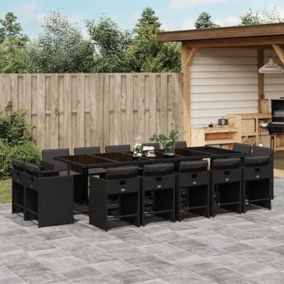 15-delige Tuinset met kussens poly rattan zwart