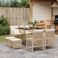 9-delige Tuinset met kussens poly rattan beige - thumbnail