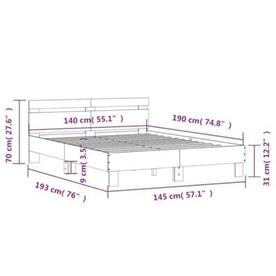 Bedframe met hoofdeinde bewerkt hout betongrijs 140x190 cm