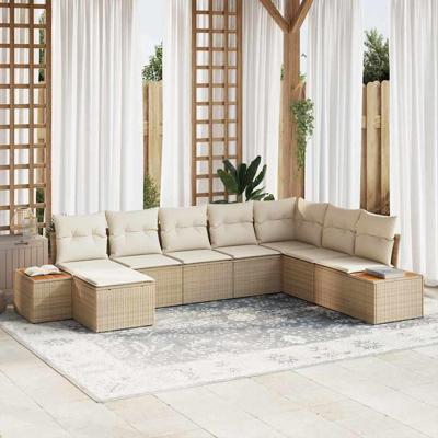 Tuinbankenset met kussen 8 pcs Beige Poly riet