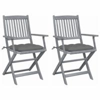 Tuinstoelen 2 st inklapbaar met kussens massief acaciahout - thumbnail